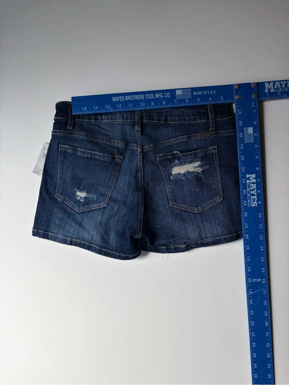 Buckle Dark Blue Distressed Denim Button-Fly Jean Shorts